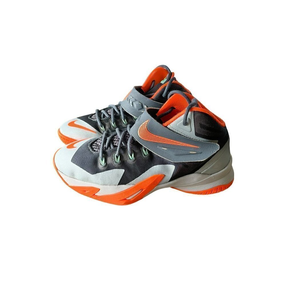 NIKE KIDS  BASKETBALL LEBRON JAMES HIGH TOP LACE GRAY ORANGE SIZE 6.5